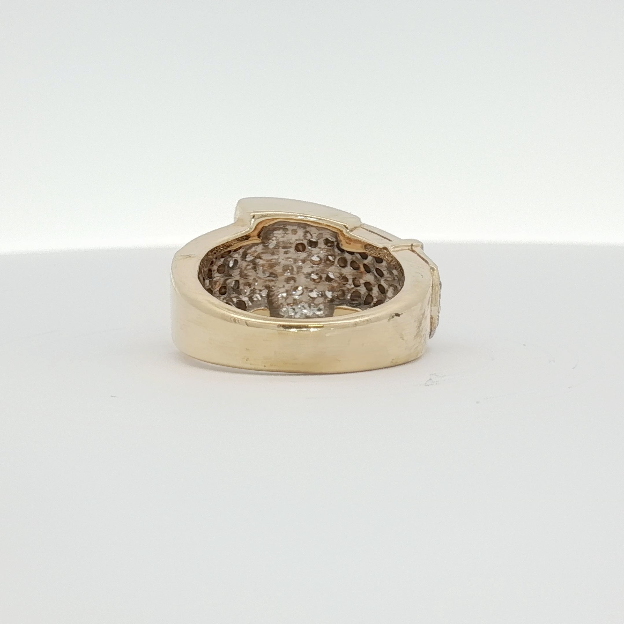 14K yellow gold diamond belt buckle ring from Gold & Beyond, featuring a detailed design with sparkling diamonds.