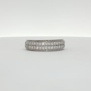14K white gold diamond gentleman’s band ring featuring a sleek design and sparkling diamonds, jewelry by Gold & Beyond.