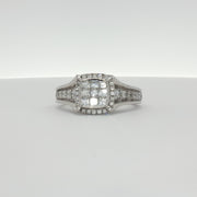 14K white gold diamond cluster ring featuring a sparkling design, crafted by Gold & Beyond, jewelry with elegant gemstone details.