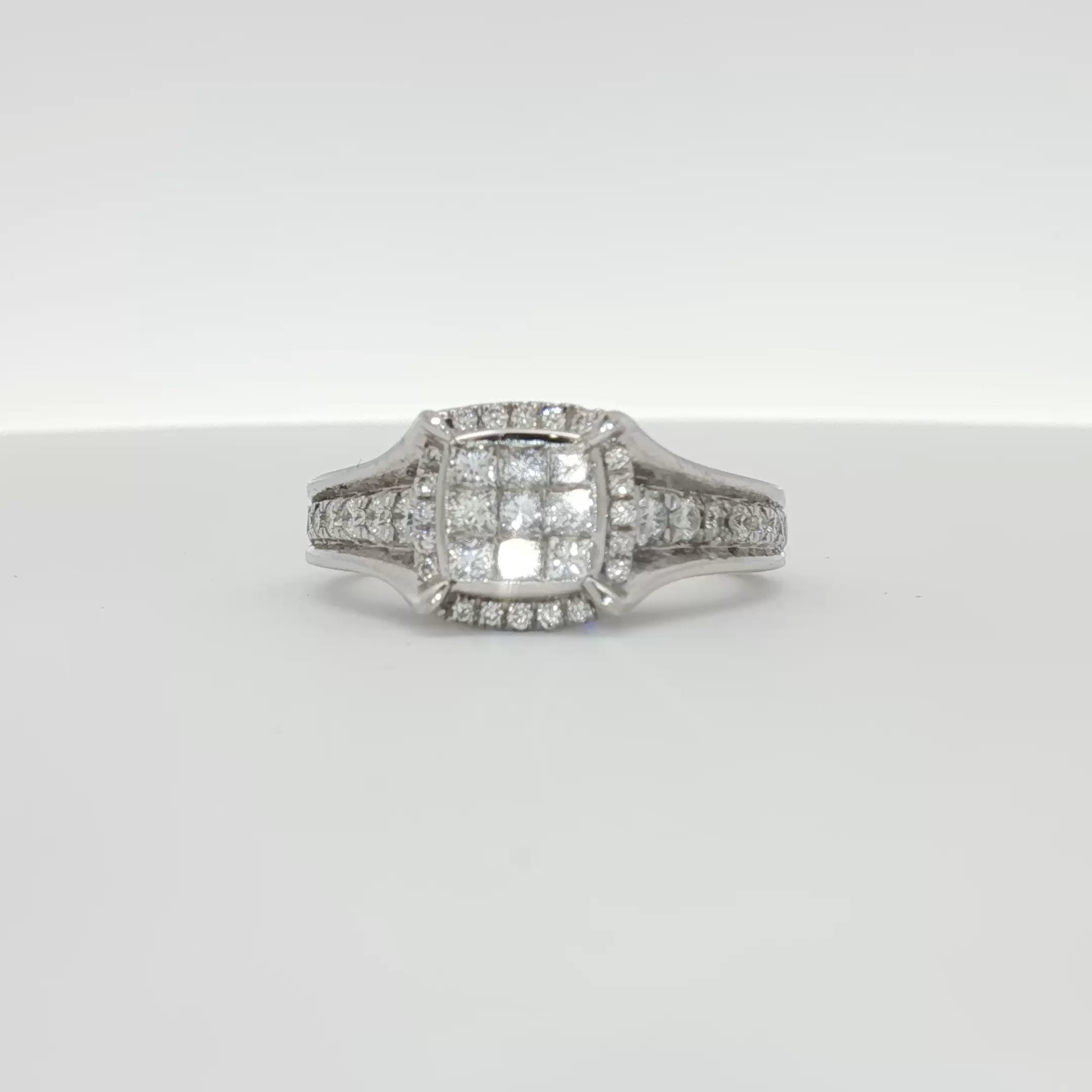 14K white gold diamond cluster ring with sparkling diamonds, showcasing elegant jewelry design by Gold & Beyond.