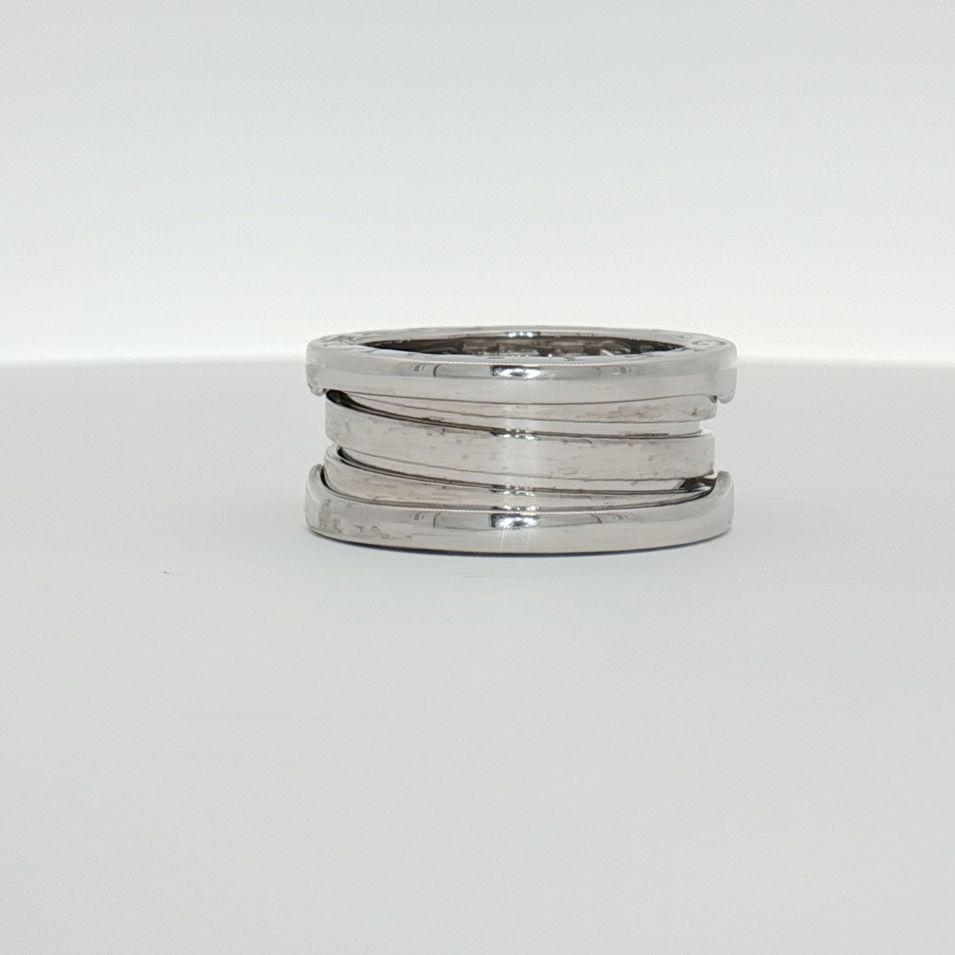 Close-up of Bulgari B.Zero1 ring featuring distinctive design, crafted in jewelry-grade materials with a polished finish.