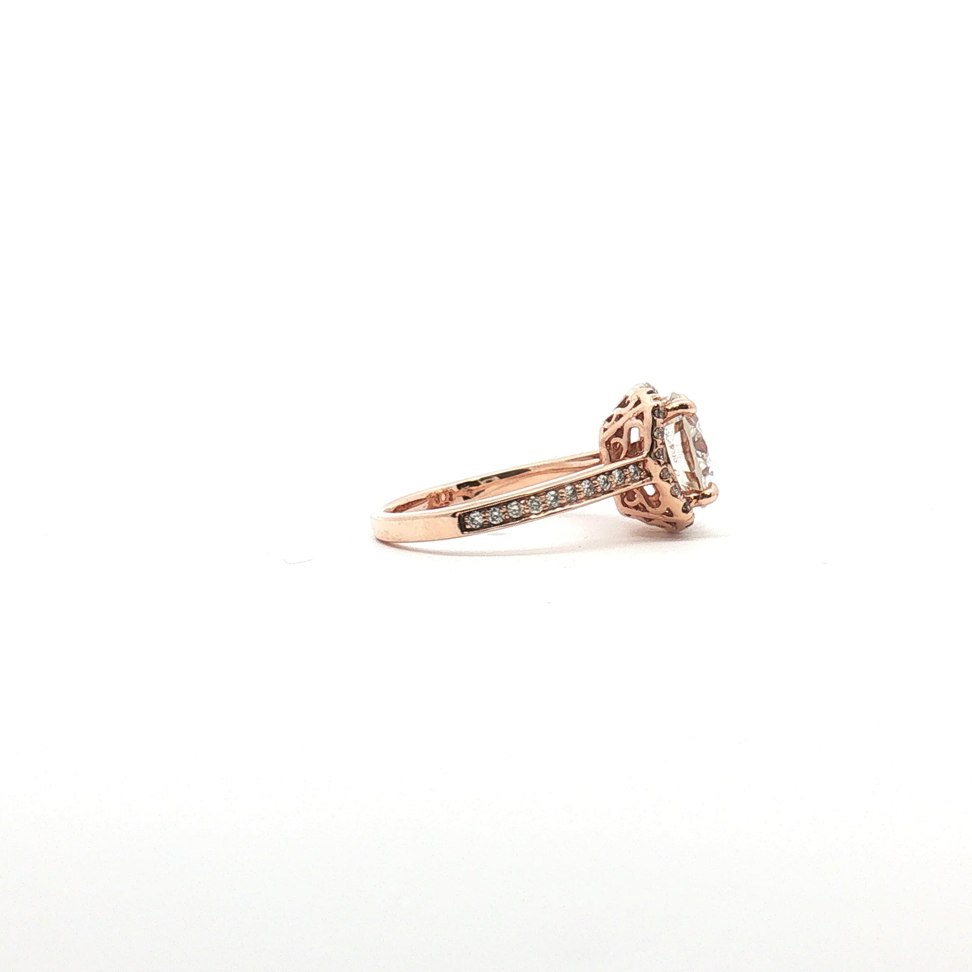 14K tri-color diamond halo ring featuring a gold band with sparkling diamonds, designed by Gold & Beyond.