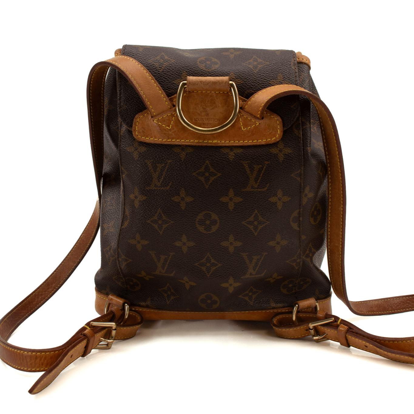 Louis Vuitton Montsouris backpack in travel bag style with black leather and monogram canvas, featuring adjustable straps and front pocket.