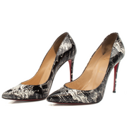 Gold & Beyond Louboutin Graphic Heels featuring bold black and red design with pointed toe and stiletto heel.