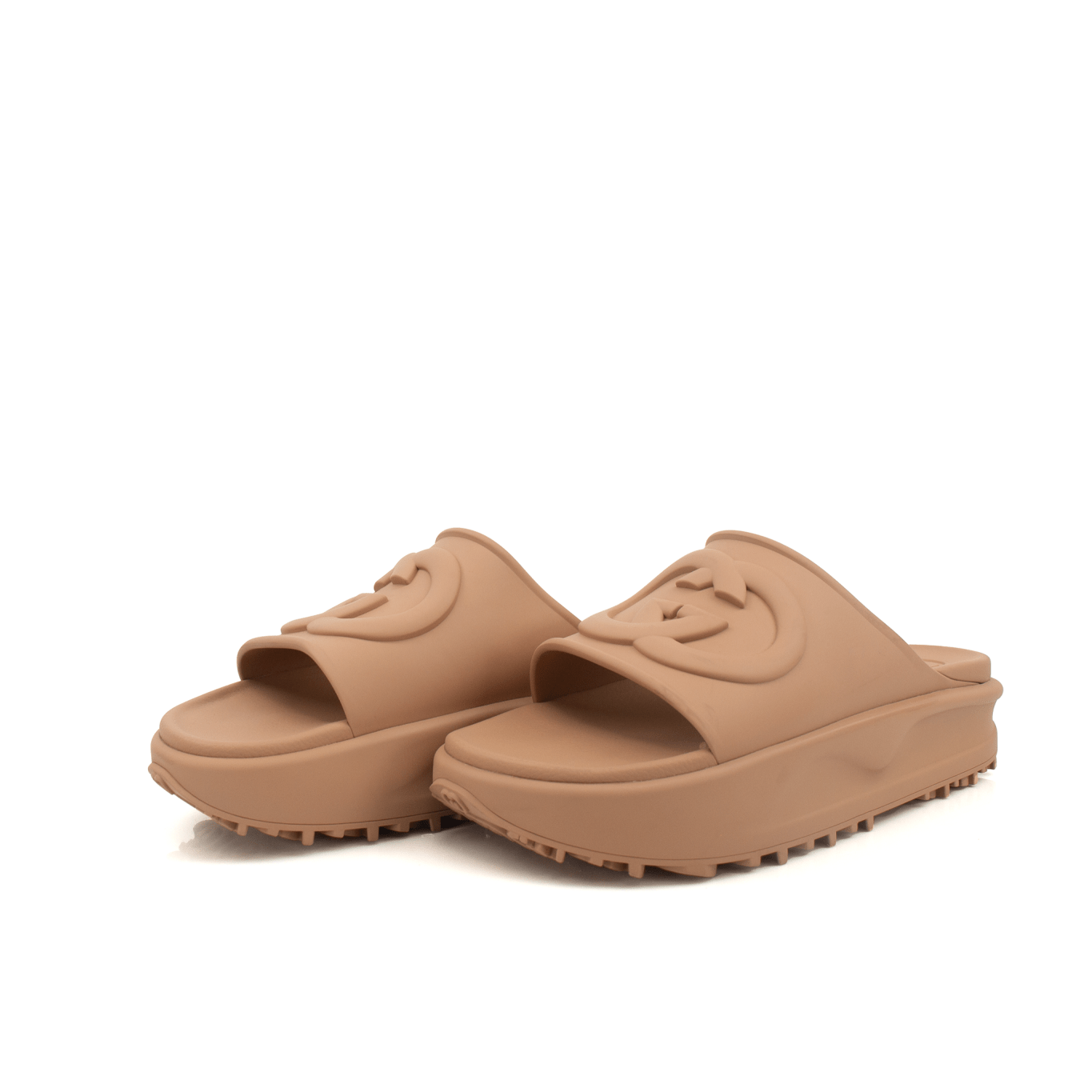 Gold & Beyond Gucci platform slides shoes with thick soles and stylish design, perfect for casual summer wear.