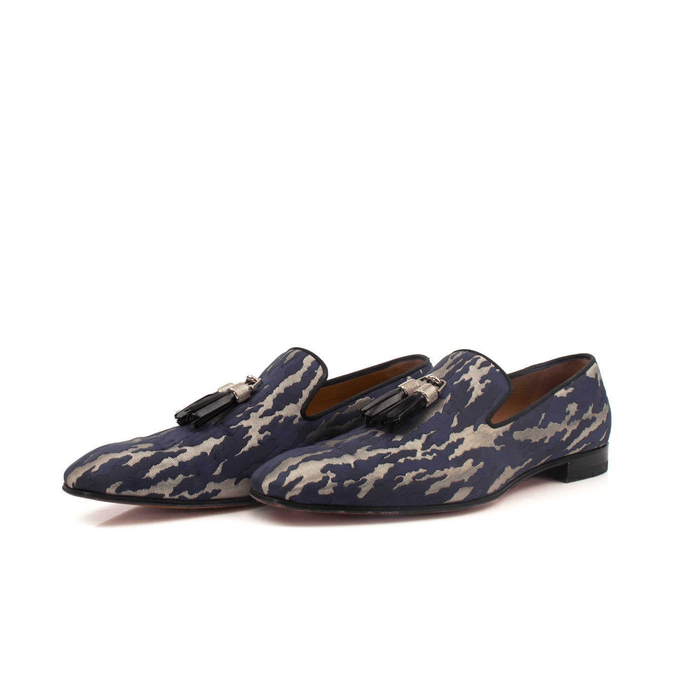 Gold & Beyond Louboutin Rivalion Loafers, stylish black shoes with sleek leather and subtle detailing, perfect for casual or formal wear.