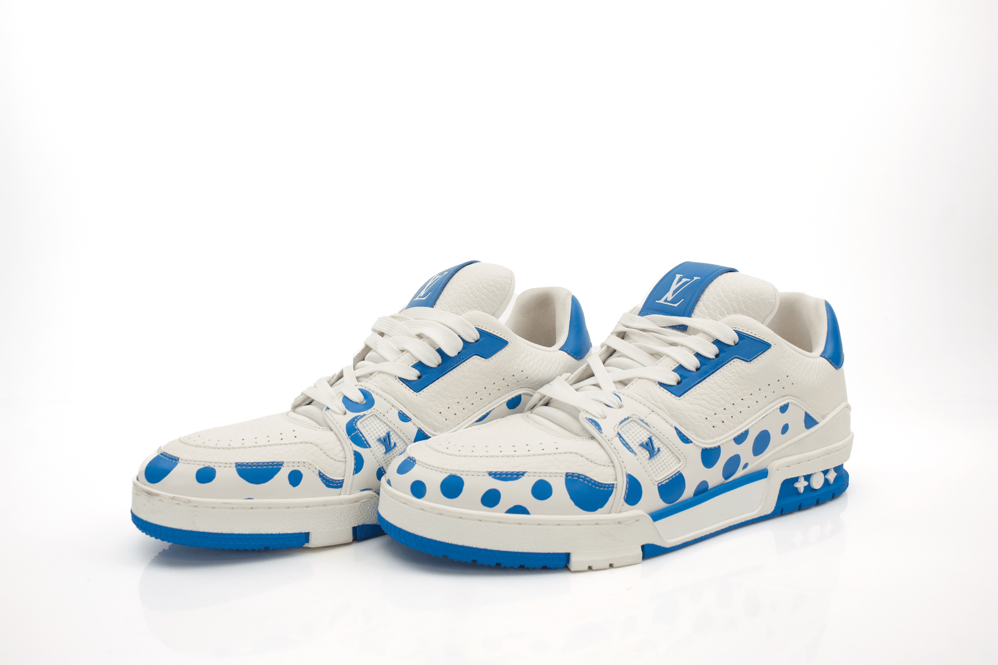 Louis Vuitton x Yayoi Kusama sneakers by Gold & Beyond, featuring vibrant polka dot design and stylish athletic shoe details.