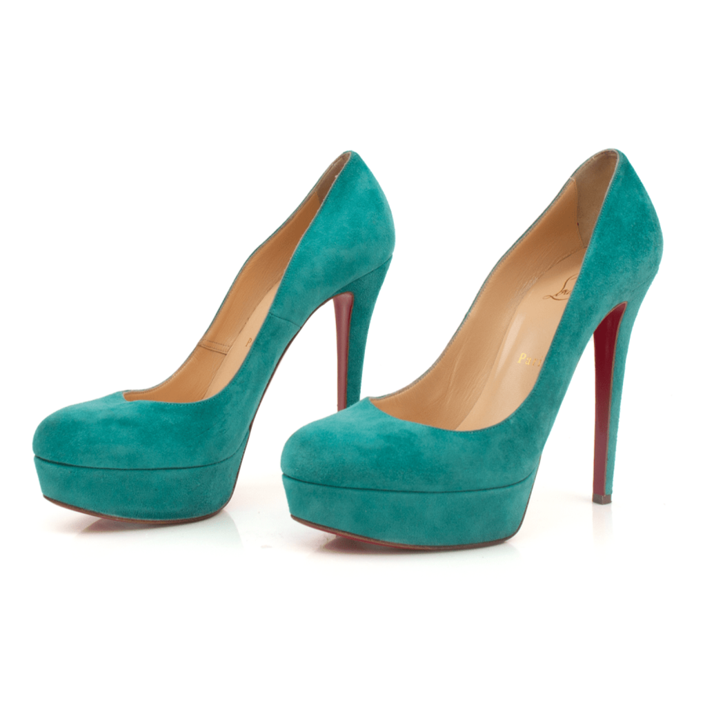 Gold & Beyond turquoise heels featuring pointed toe design and stiletto heel, stylish footwear for elegant occasions.
