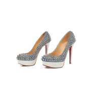 Christian Louboutin Bianca Spike Pumps featuring black heels with red soles and gold spikes, stylish women's footwear.