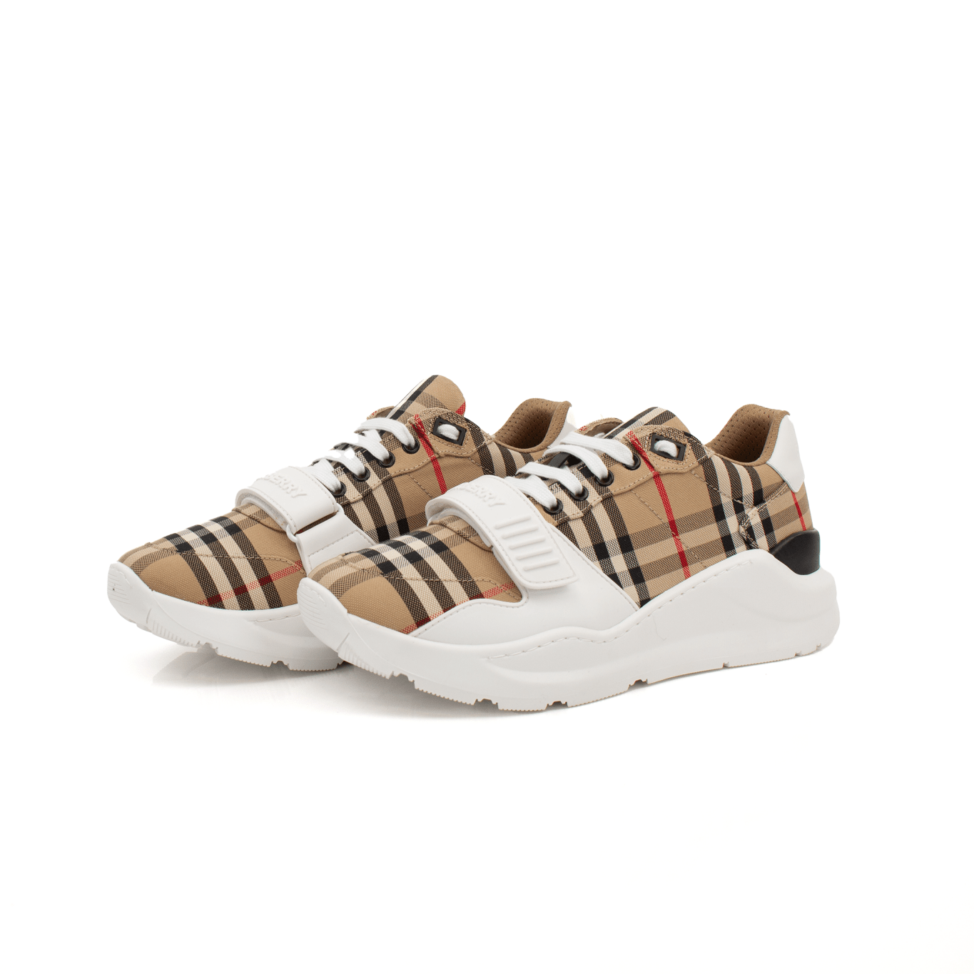 Gold & Beyond Burberry Check Trainers, stylish shoes with iconic check pattern, casual sneaker design, perfect for everyday wear