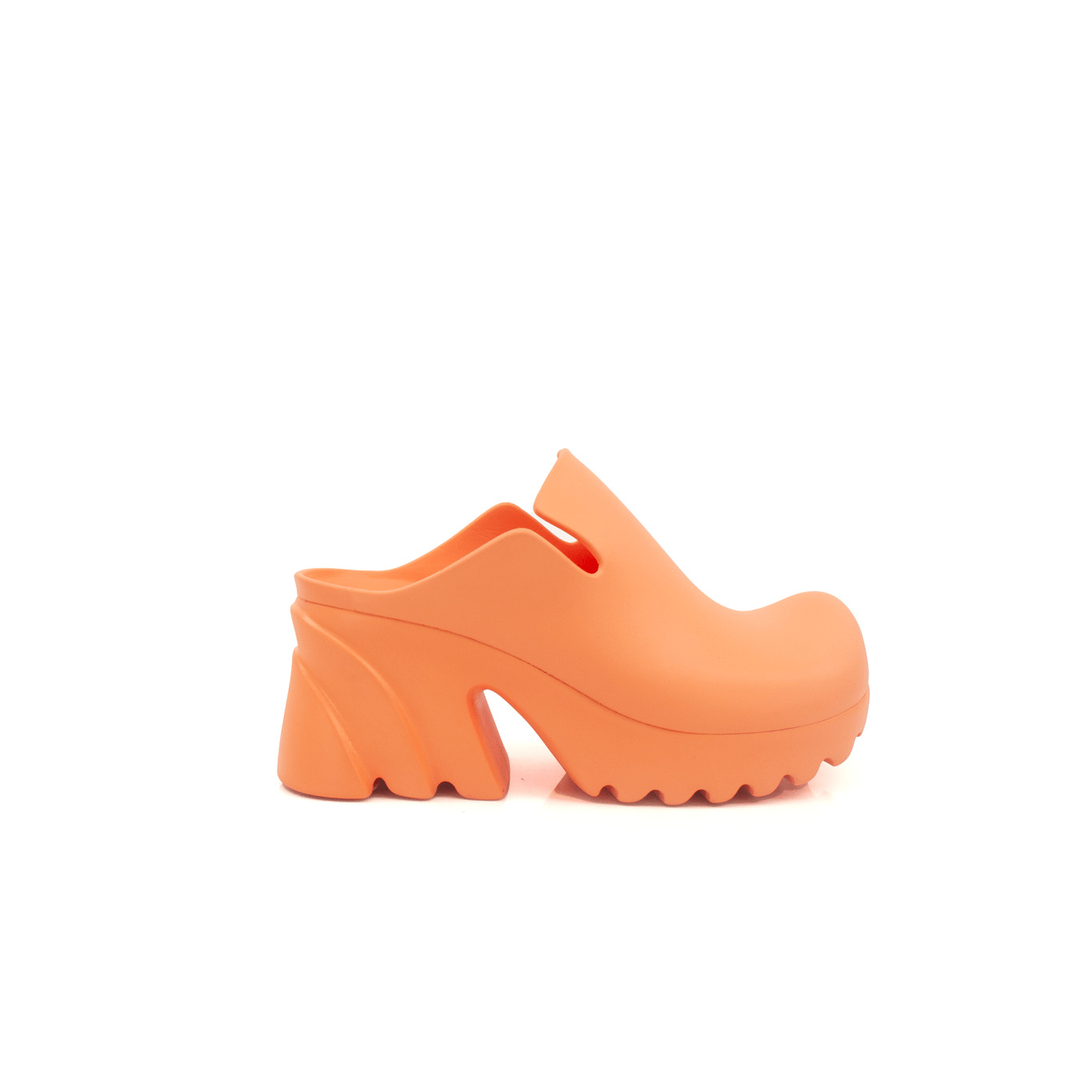 Orange rubber Bottega Veneta clogs for women, stylish and comfortable shoes with a bold, vibrant design.