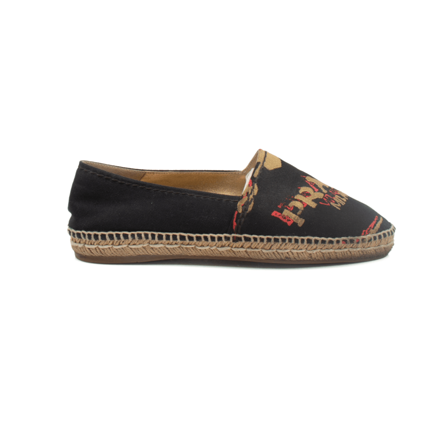 Prada canvas espadrille shoes with woven sole and logo detail, stylish footwear from Gold & Beyond.