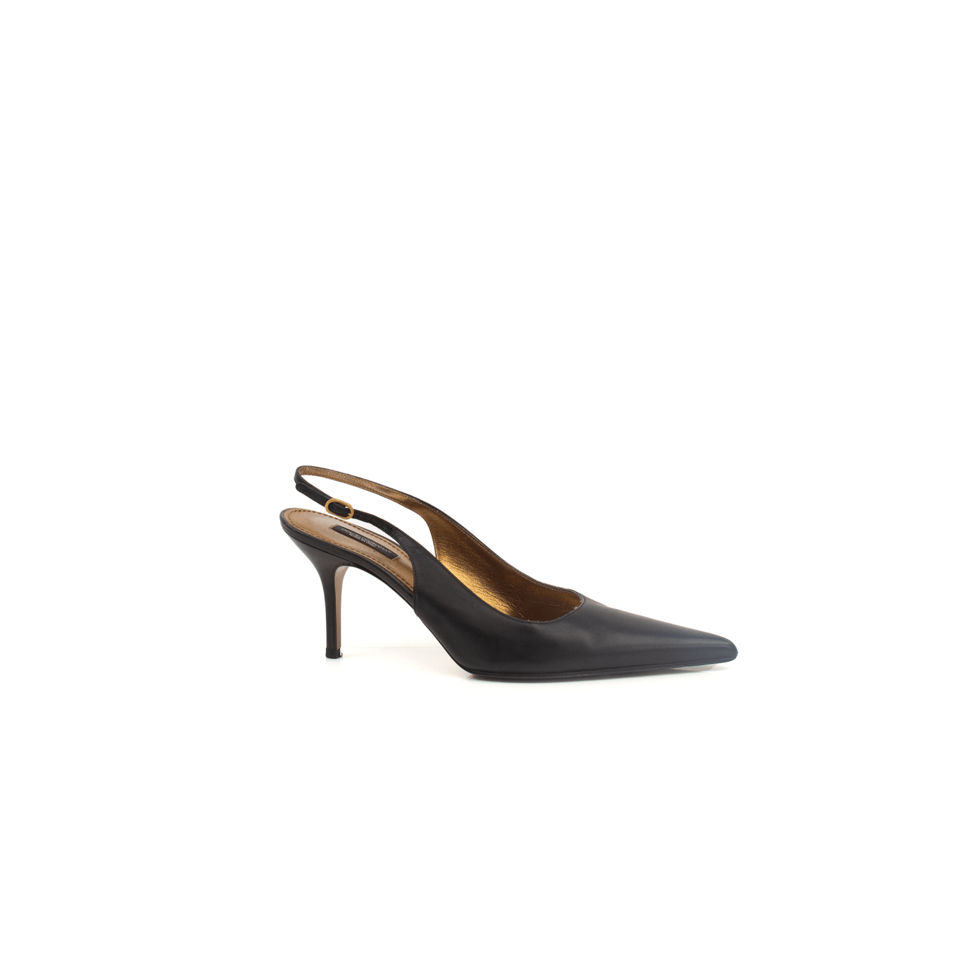 Gold & Beyond Dolce & Gabbana slingback heels with pointed toes and elegant design, shown on a white background.