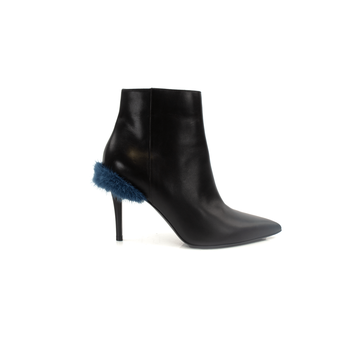 Black leather ankle boots by Fendi featuring sleek design and sturdy heels, displayed on a neutral surface.