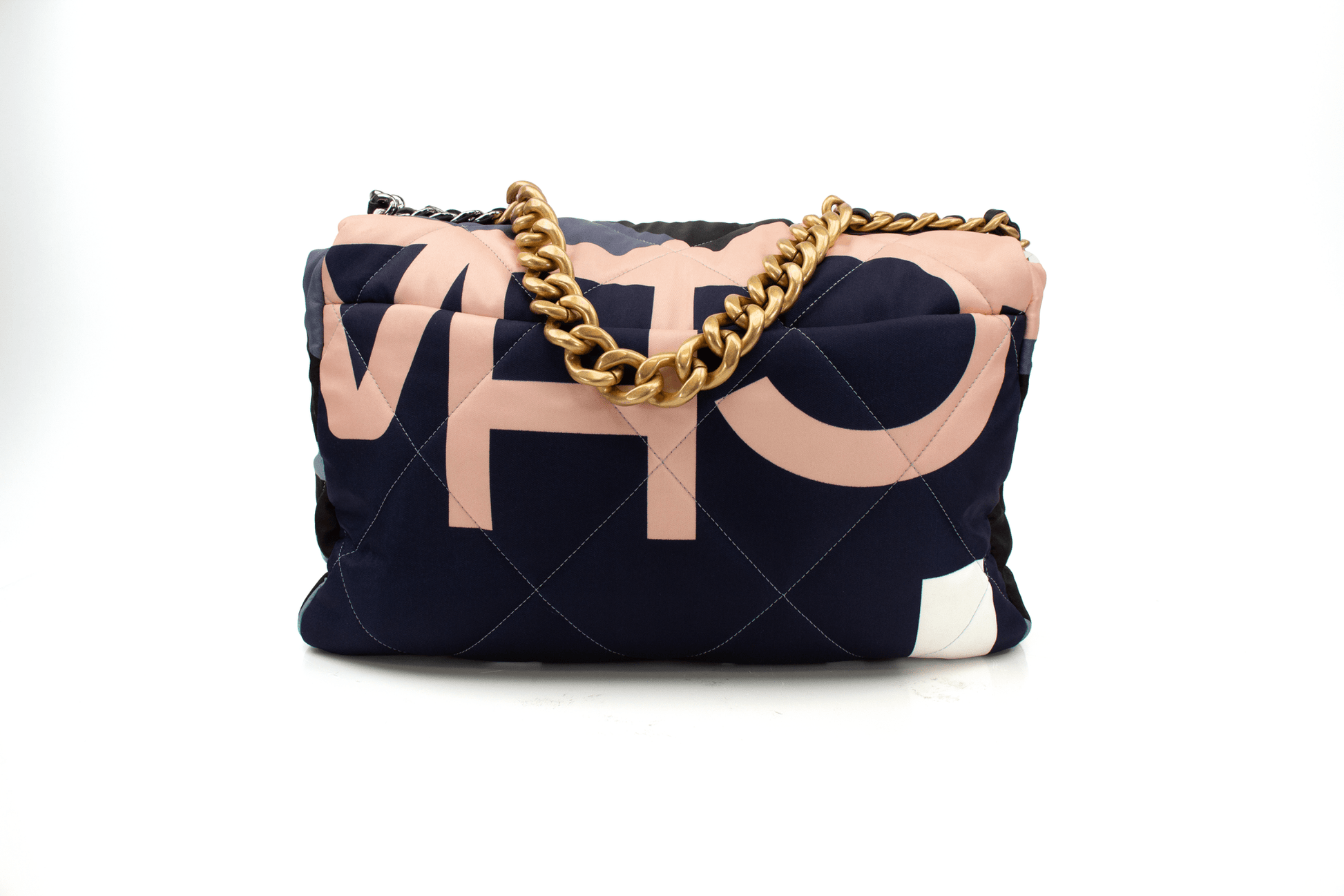 Chanel 19 Silk Flap handbag in elegant silk, showcasing a quilted design and iconic Chanel hardware.