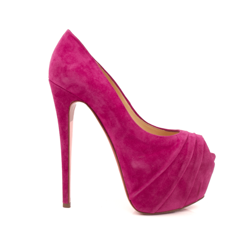 Gold & Beyond Louboutin Drapesse heels with sleek black design and pointed toe, stylish footwear for elegant occasions.