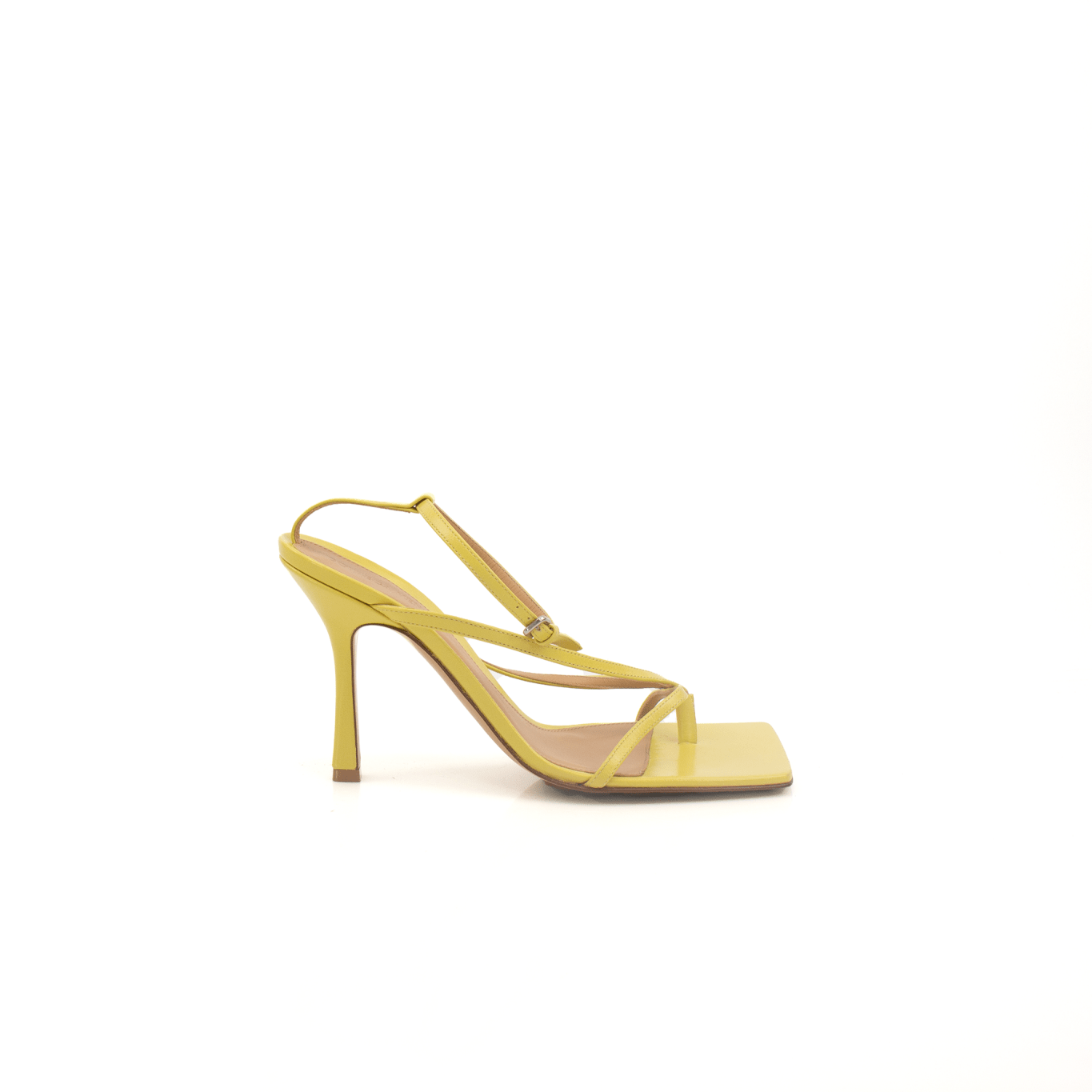 Yellow Bottega Veneta strap sandals for women, featuring sleek design and comfortable sole, displayed on a neutral background.