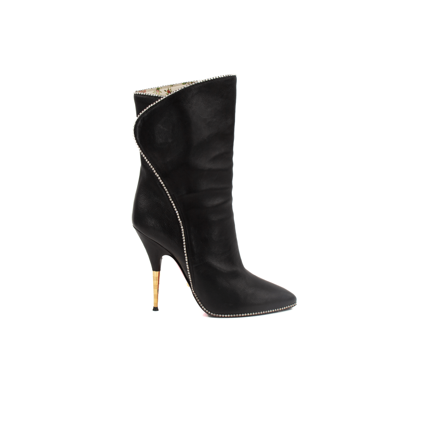 Gold & Beyond Gucci Fosca Boots heels with sleek design and stylish silhouette, showcasing the elegant footwear in a close-up view.