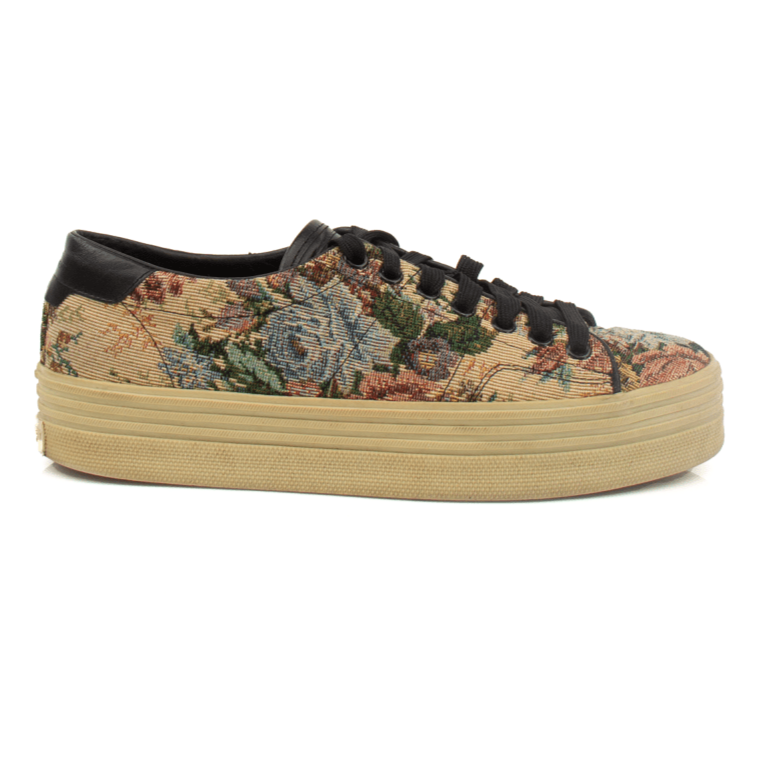 Gold & Beyond YSL Tapestry Sneakers, stylish shoes with intricate tapestry design and comfortable fit.