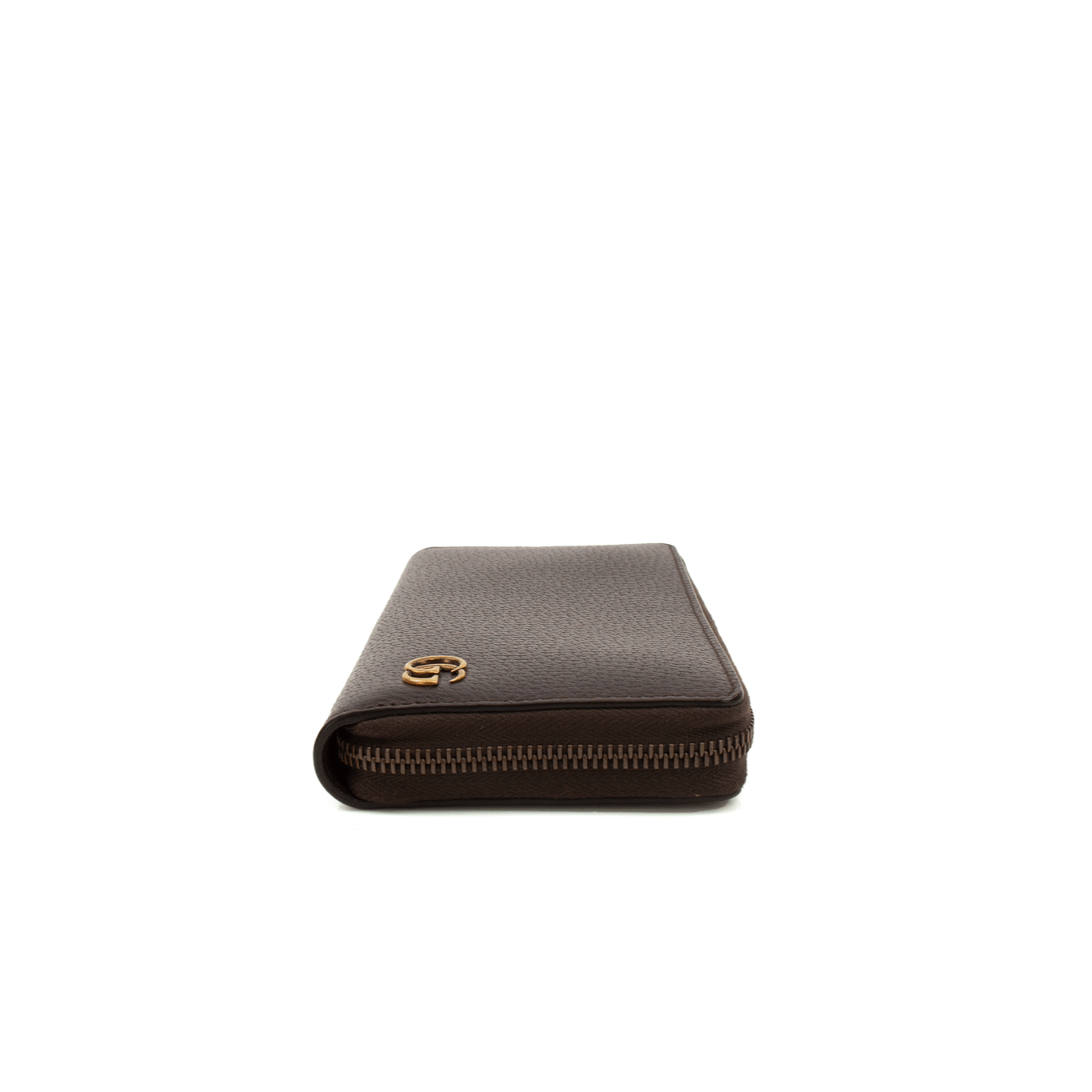 Gucci GG Marmont wallet in black leather with gold hardware, showcasing the signature logo and quilted design.