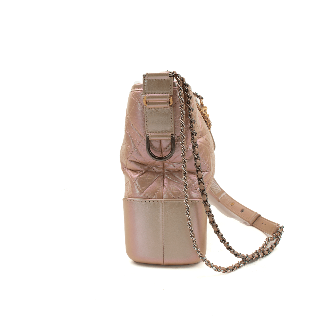 Chanel Gabrielle handbag in a stylish design with a gold finish, showcasing its unique shape and luxurious details.