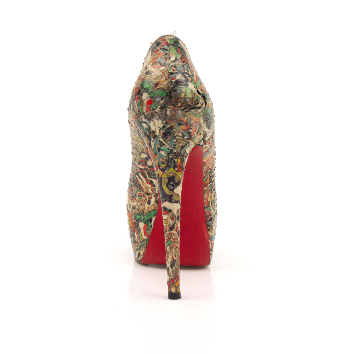 Christian Louboutin Multicolor Palais Pumps with pointed toes and signature red soles, featuring vibrant, multicolor leather design.
