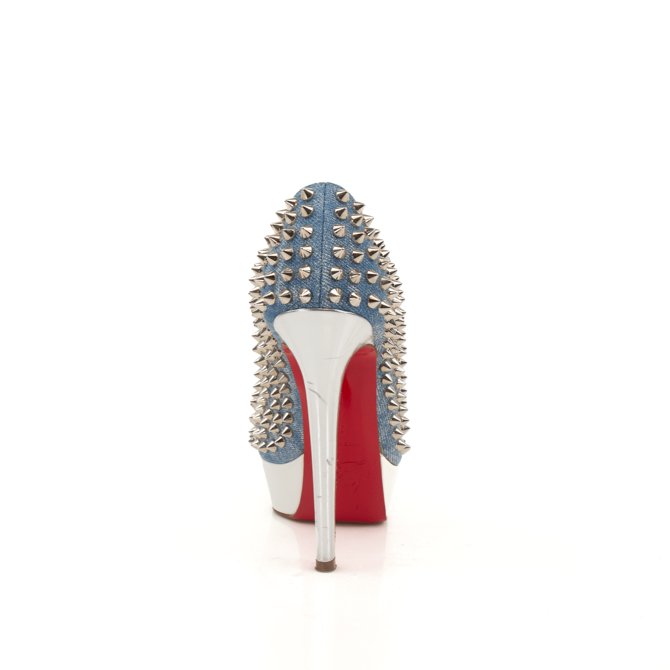 Christian Louboutin Bianca Spike Pumps in black heels with red soles and spike detailing, stylish and luxurious women's footwear.