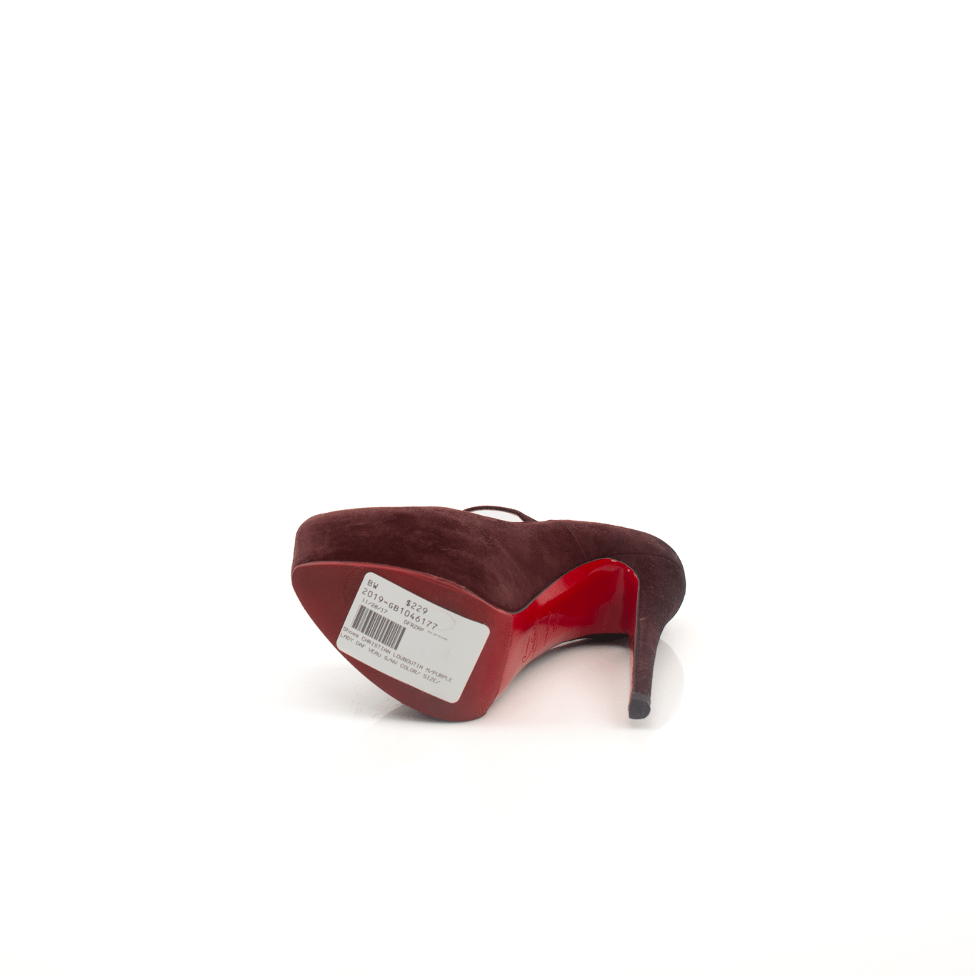 Christian Louboutin Lady Daf Veau Suede heels in vibrant red with signature red sole and elegant high stiletto design.