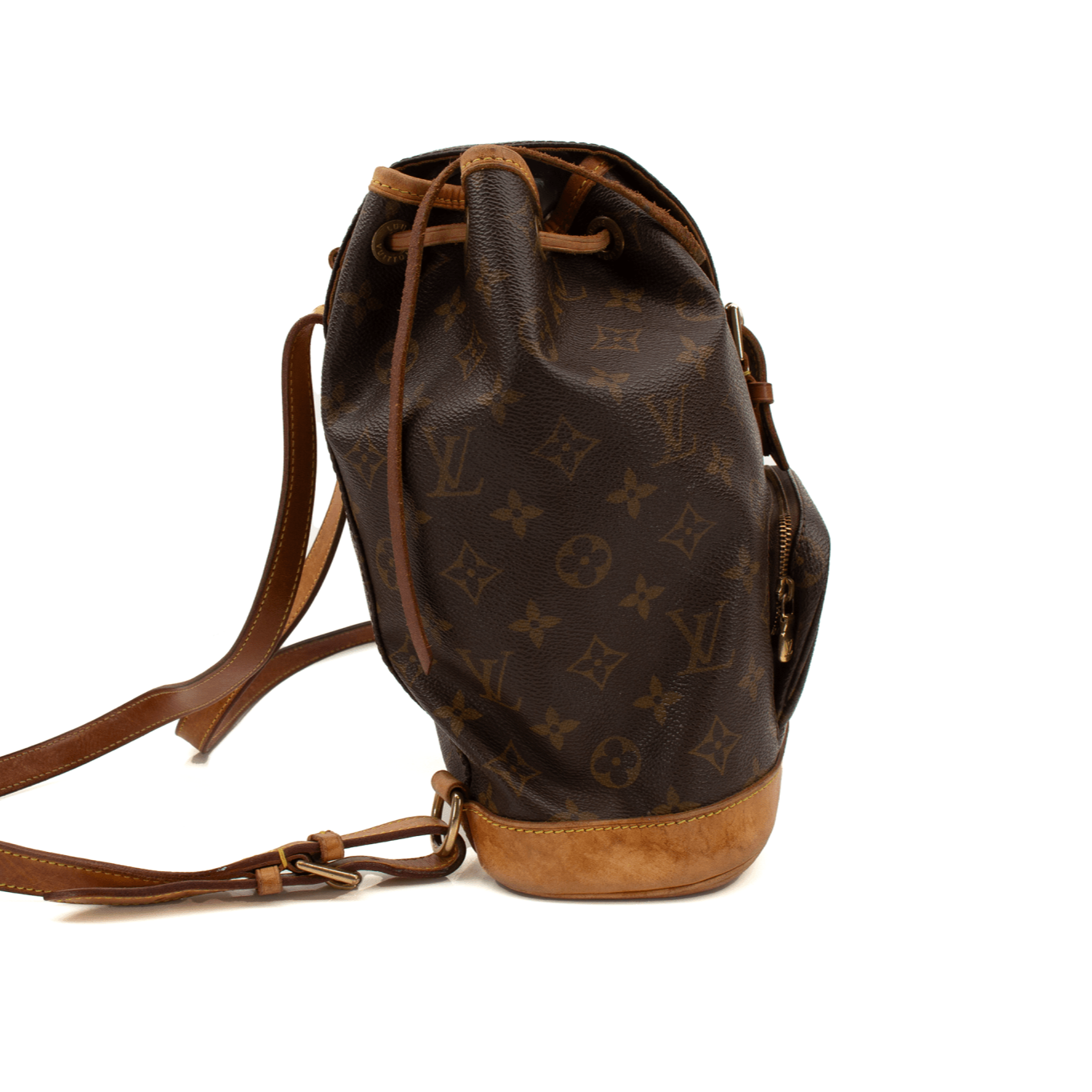 Gold & Beyond Louis Vuitton Montsouris backpack, a stylish travel bag with signature monogram canvas and adjustable shoulder straps.
