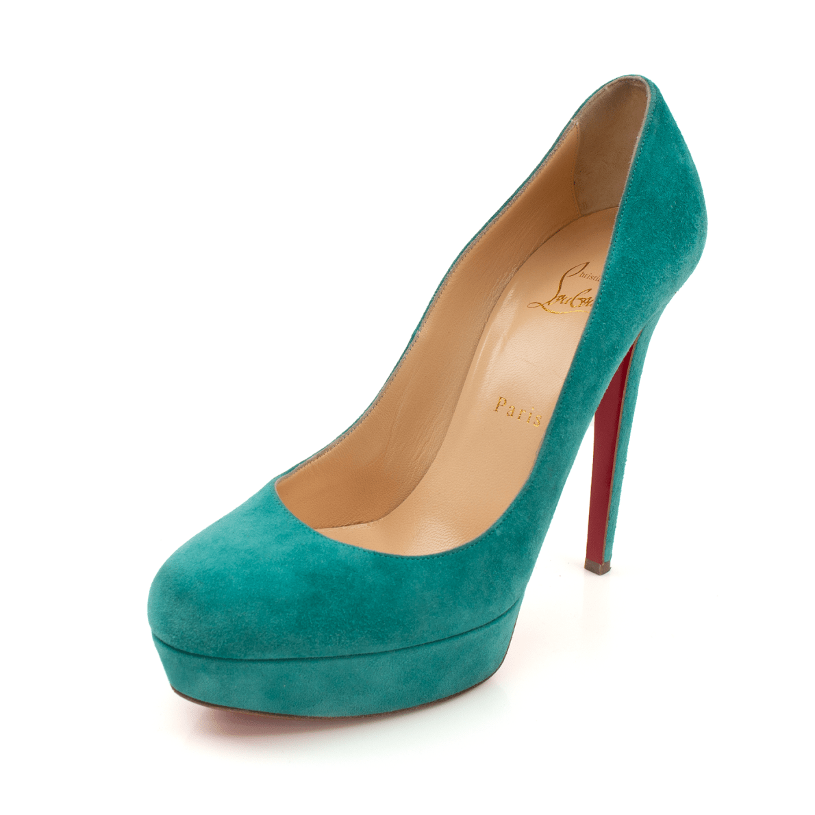 Gold & Beyond turquoise heels featuring elegant high-heeled shoes with a sleek design and vibrant color.
