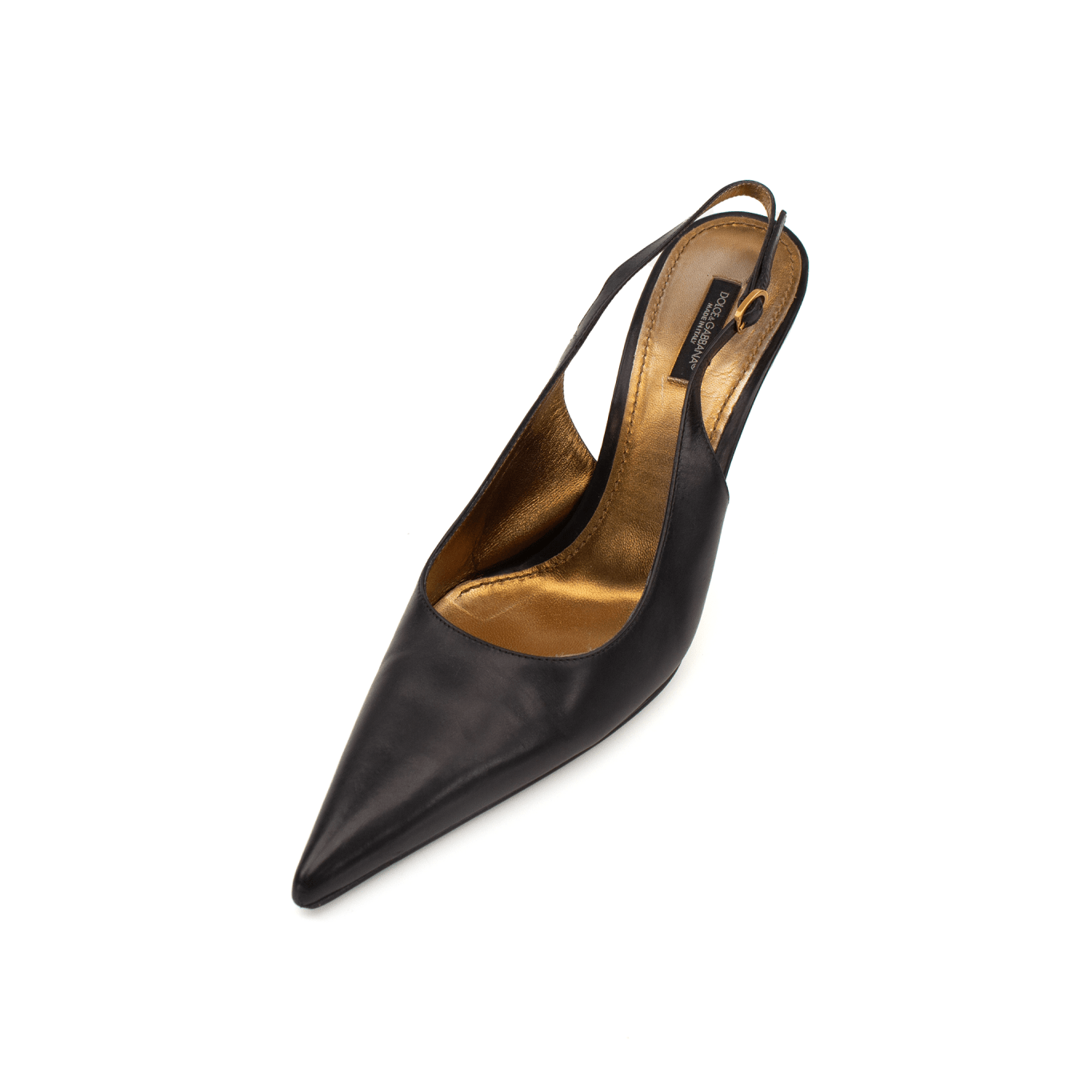 Gold & Beyond Dolce & Gabbana slingback heels with pointed toes and elegant design, perfect for stylish occasions.