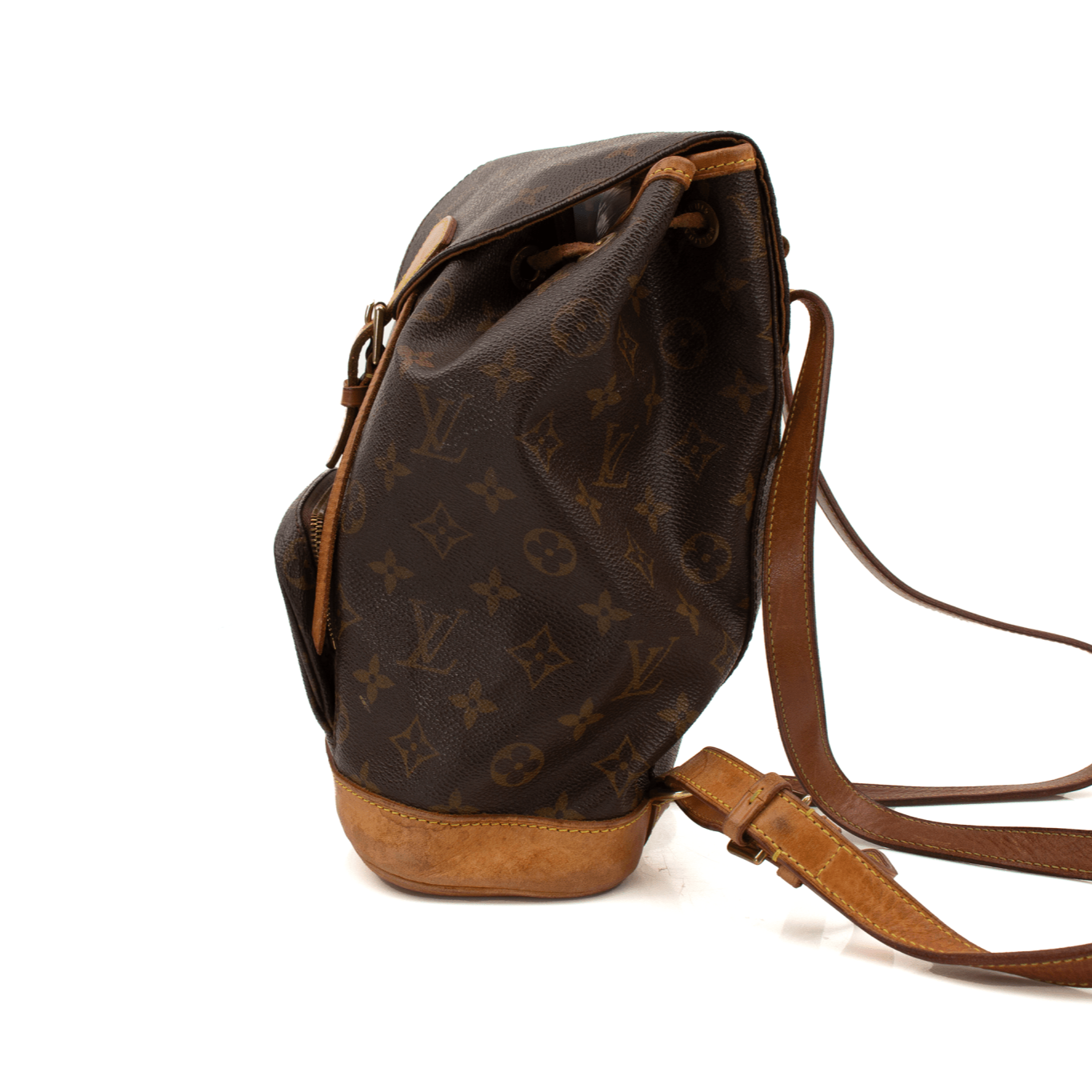 Gold & Beyond Louis Vuitton Montsouris backpack in travel bag style, featuring signature monogram canvas and leather accents.