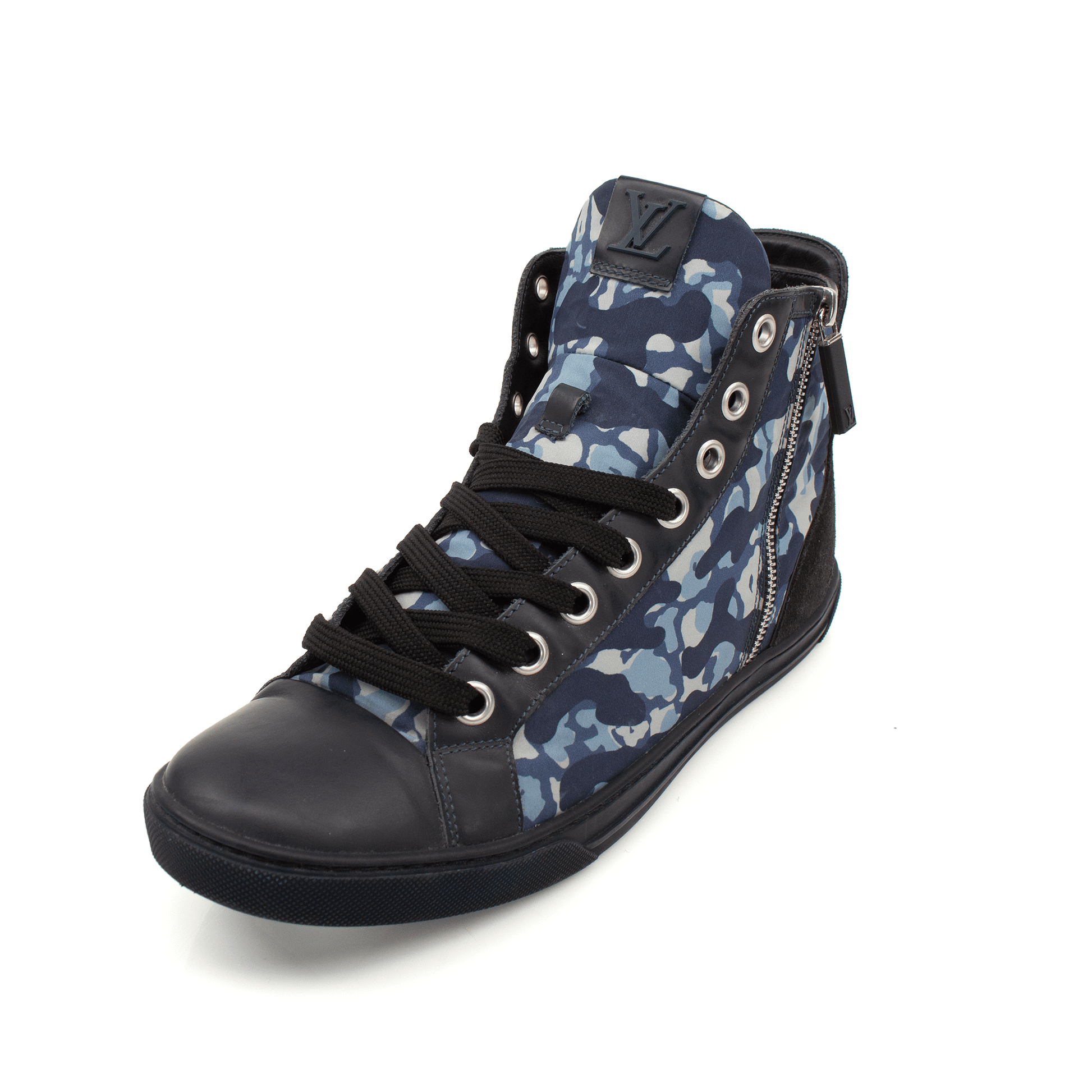 Louis Vuitton Paris Camo Sneakers by Gold & Beyond, stylish shoes with camouflage design and brand logo visible.