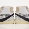 Nike x Off-White Blazer shoes featuring white leather, signature design details, and branding, displayed on a white background.