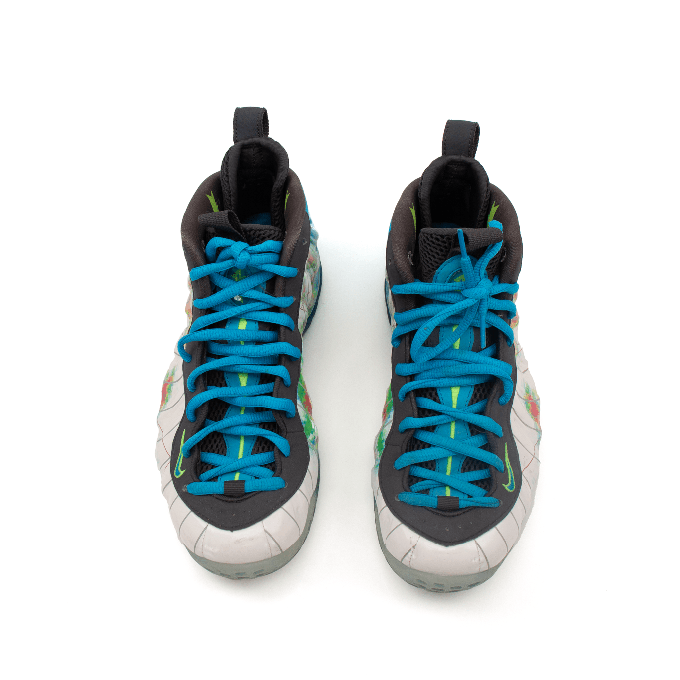 Nike Air Foamposite One “Weather Radar” shoes with a sleek, weather-inspired design in a close-up view.