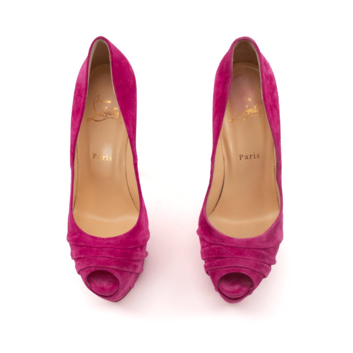 Gold & Beyond Louboutin Drapesse heels featuring elegant design and sleek silhouette, perfect for formal occasions.