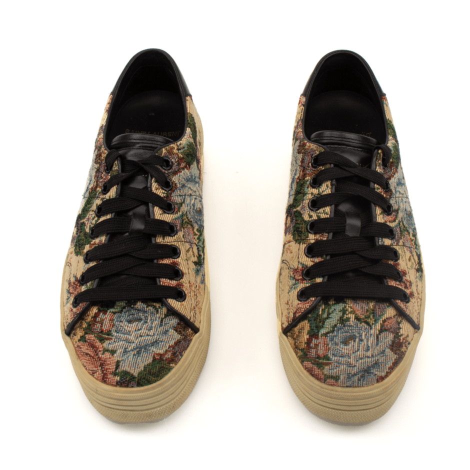 Gold & Beyond YSL Tapestry Sneakers, stylish shoes with intricate tapestry design and modern sneaker silhouette.