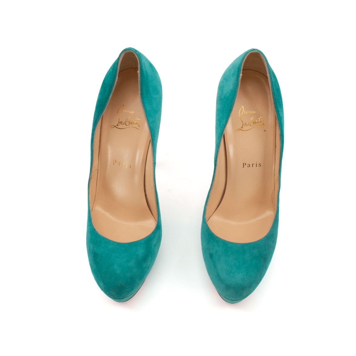 Gold & Beyond turquoise heels with stiletto design, featuring sleek pointed toes and shiny finish.