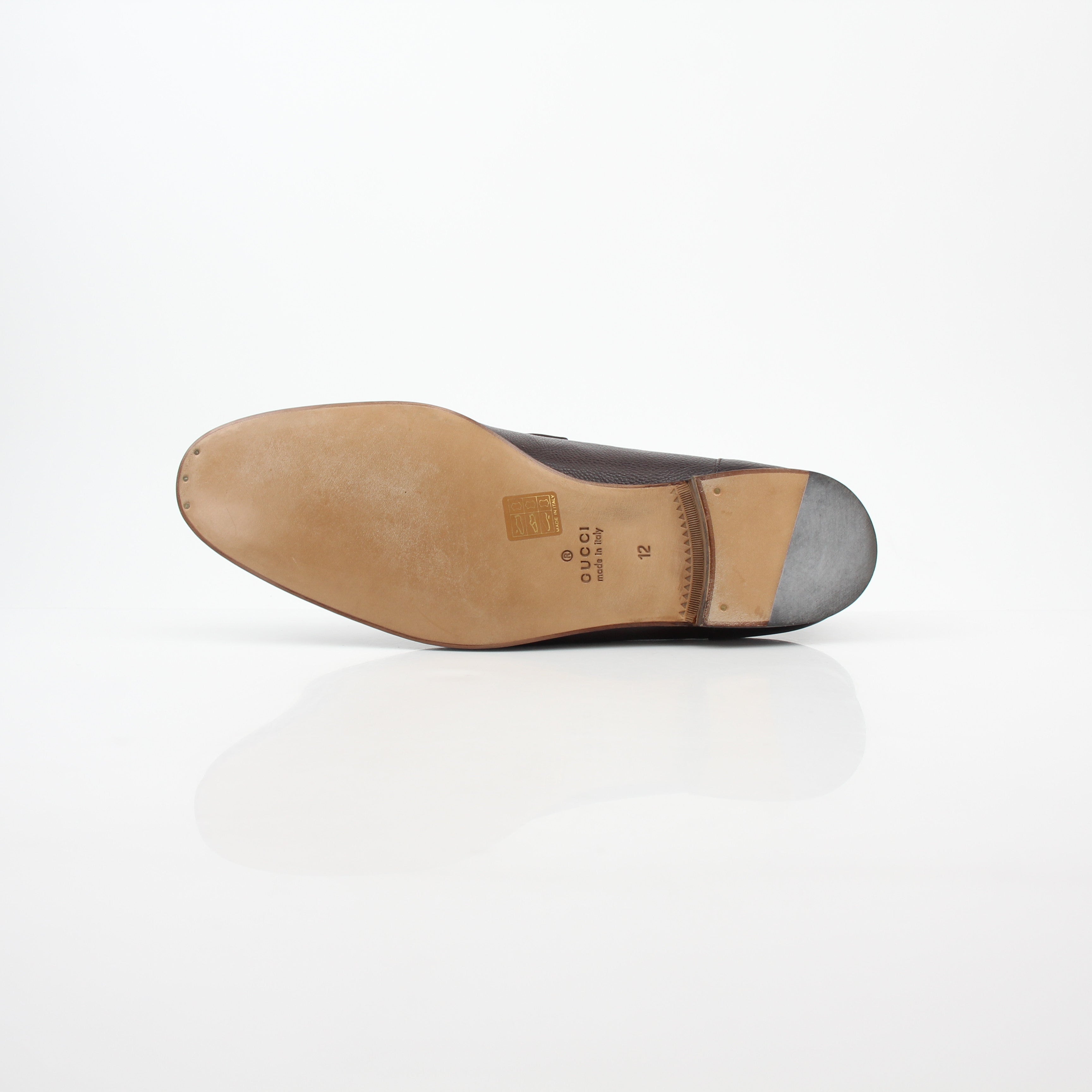 Gold & Beyond Gucci brown leather horsebit web loafers, stylish men's shoes with classic design and polished finish.