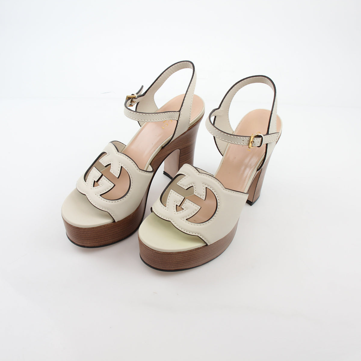 Gucci Ivory Interlocking G Cutout Platform Sandals