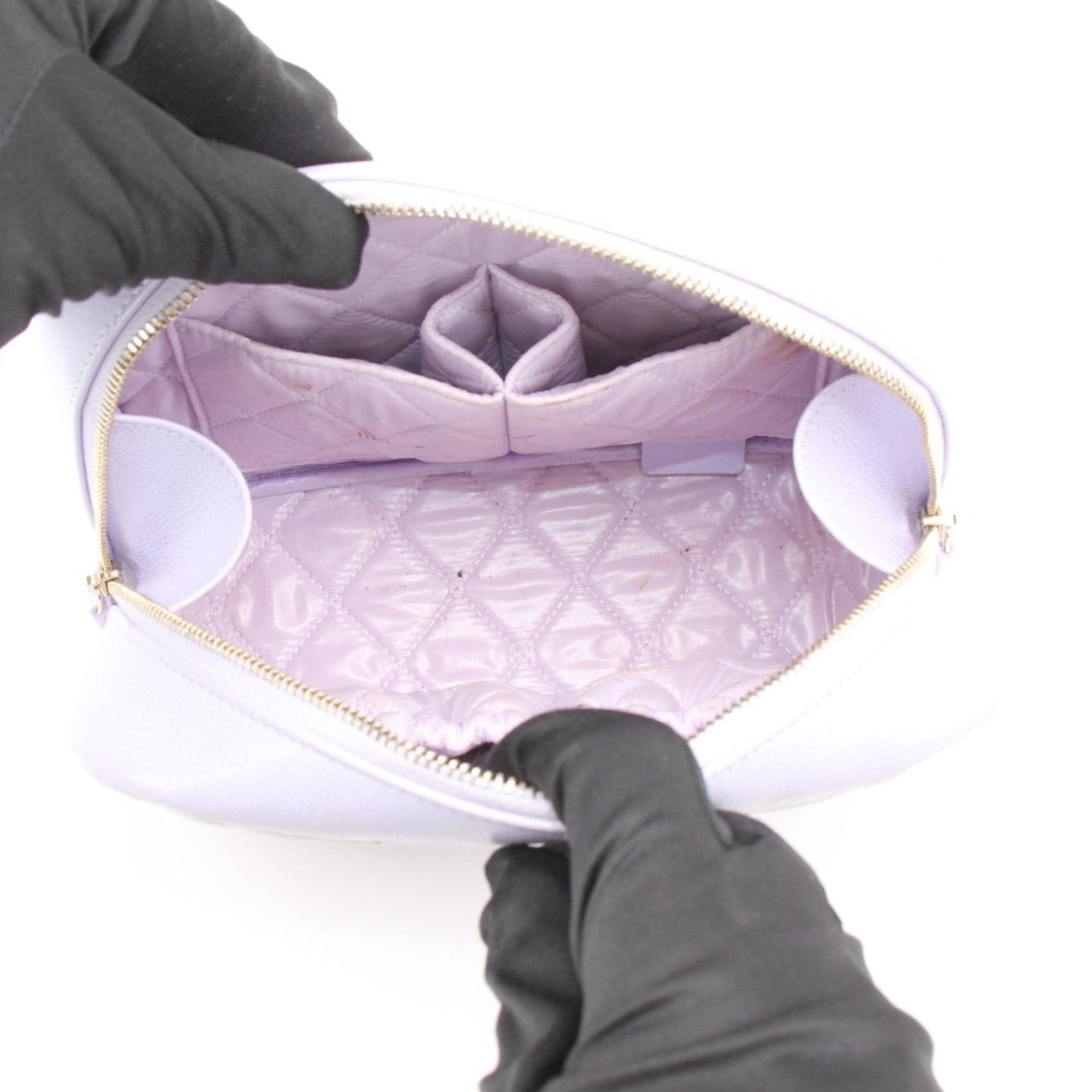 Gold & Beyond Chanel Vanity Top Zipper Bag handbag with quilted design and gold hardware, stylish accessory for women.