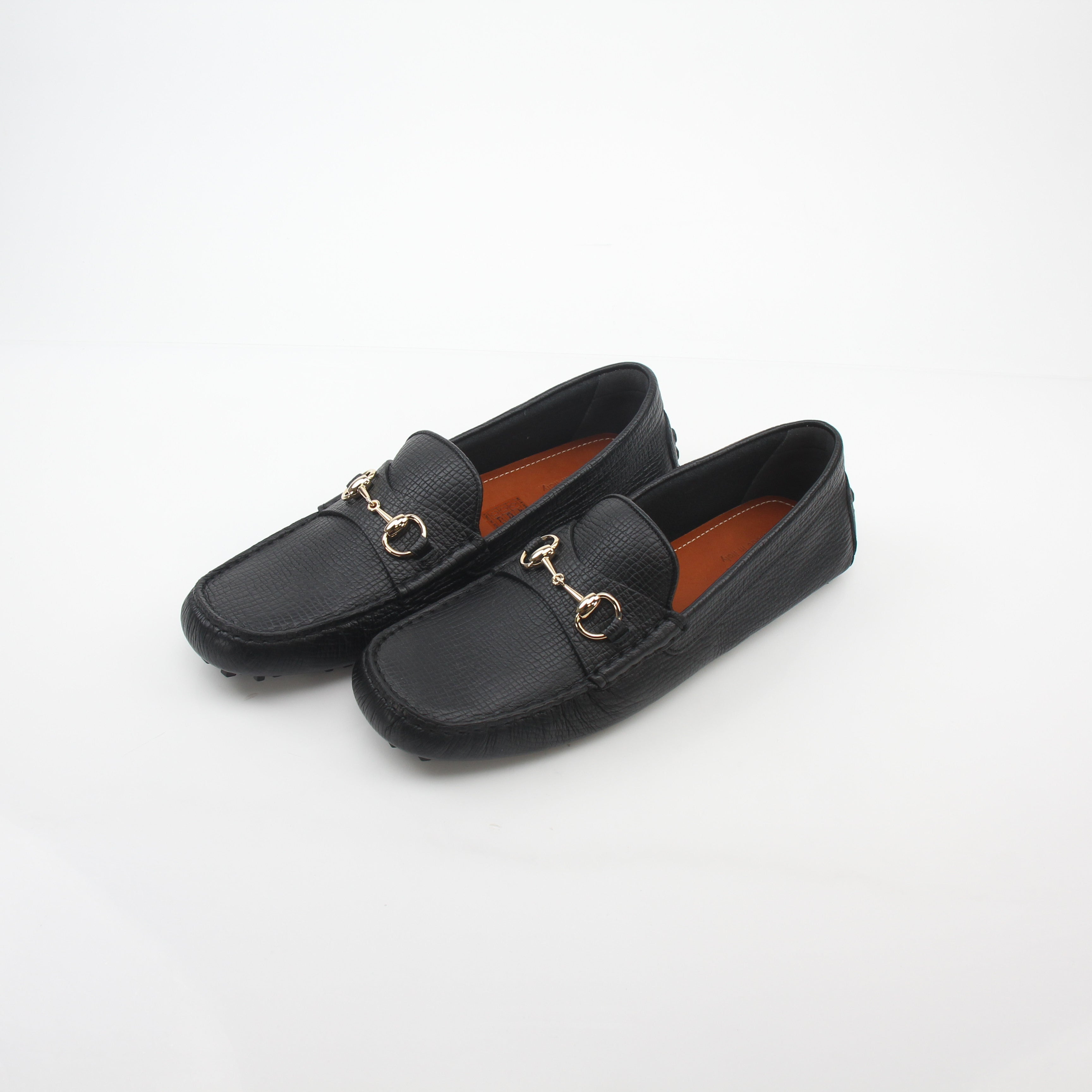 Gucci Black Leather Ayrton Horsebit Driving Loafers, stylish men's shoes with classic horsebit detail and sleek leather finish.