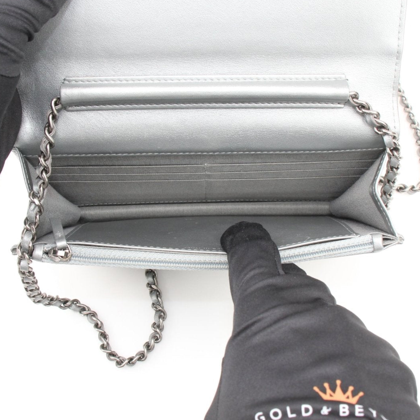 Gold & Beyond Chanel 20s Signature Wallet on Chain handbag with quilted leather and gold-tone chain strap.