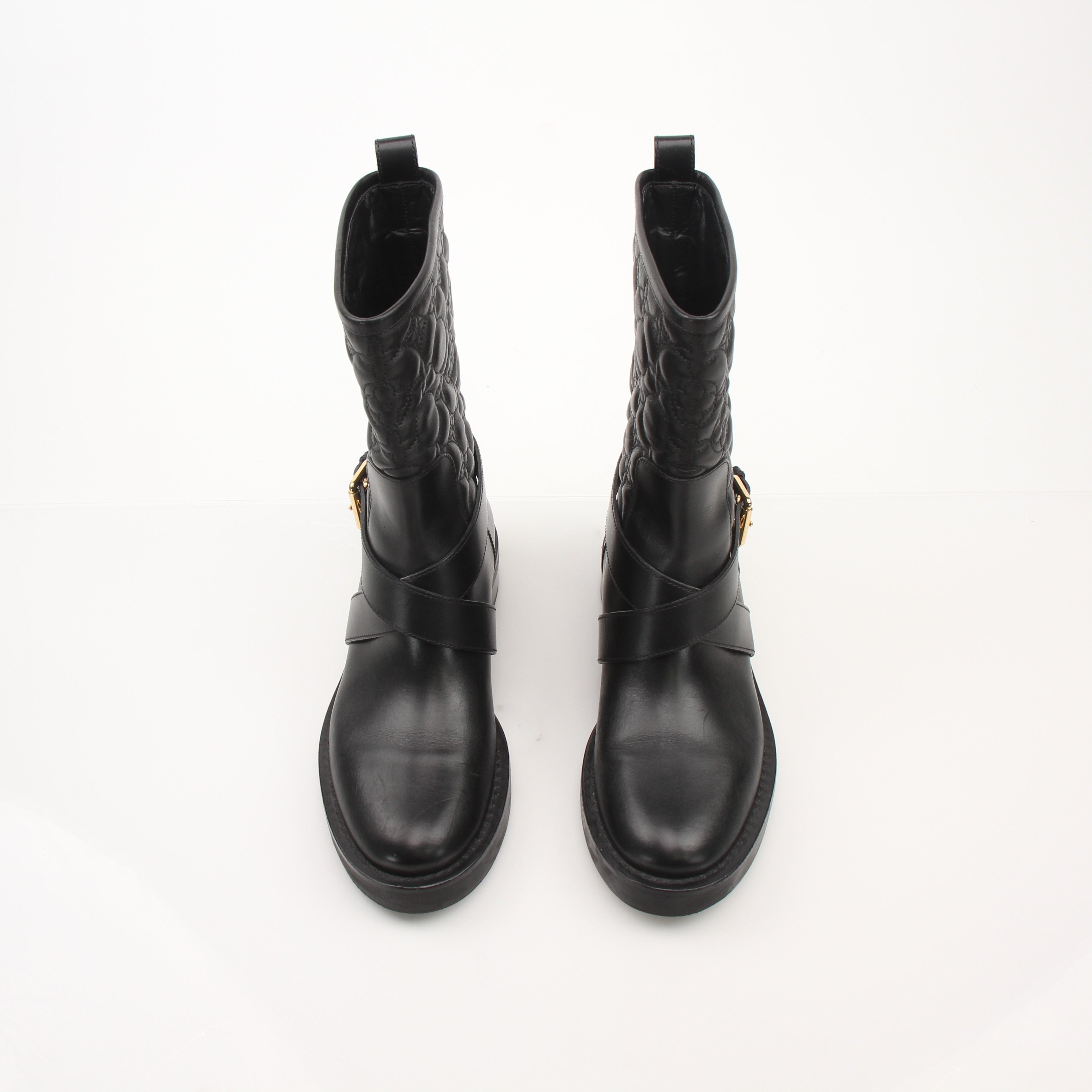Louis Vuitton Women’s Monogram Embossed Biker Boots