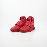 Gold & Beyond Versace red Aros quilted leather high-top sneakers with gold accents and stylish design.
