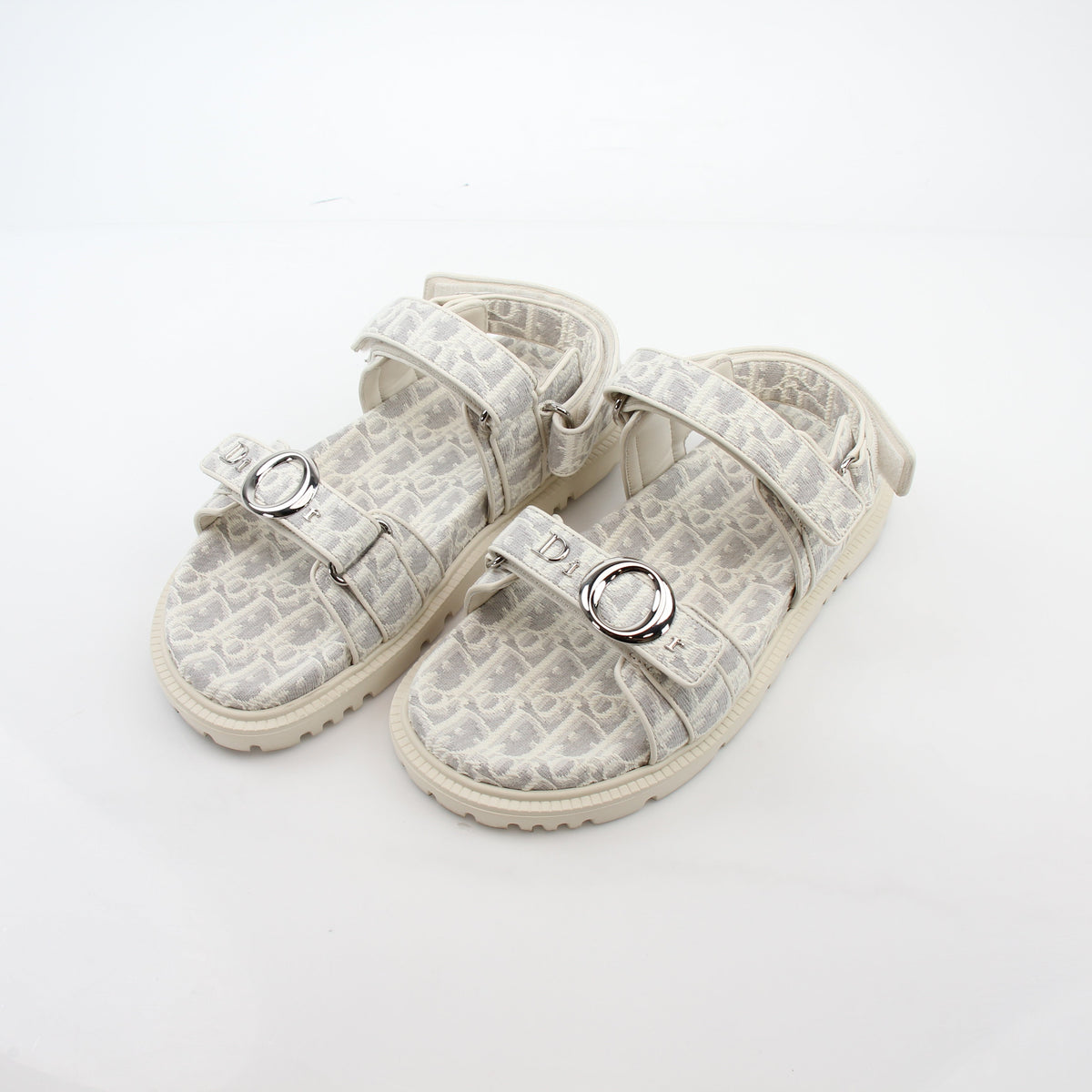 Christian Dior White and Gray Dioract Oblique Sandals