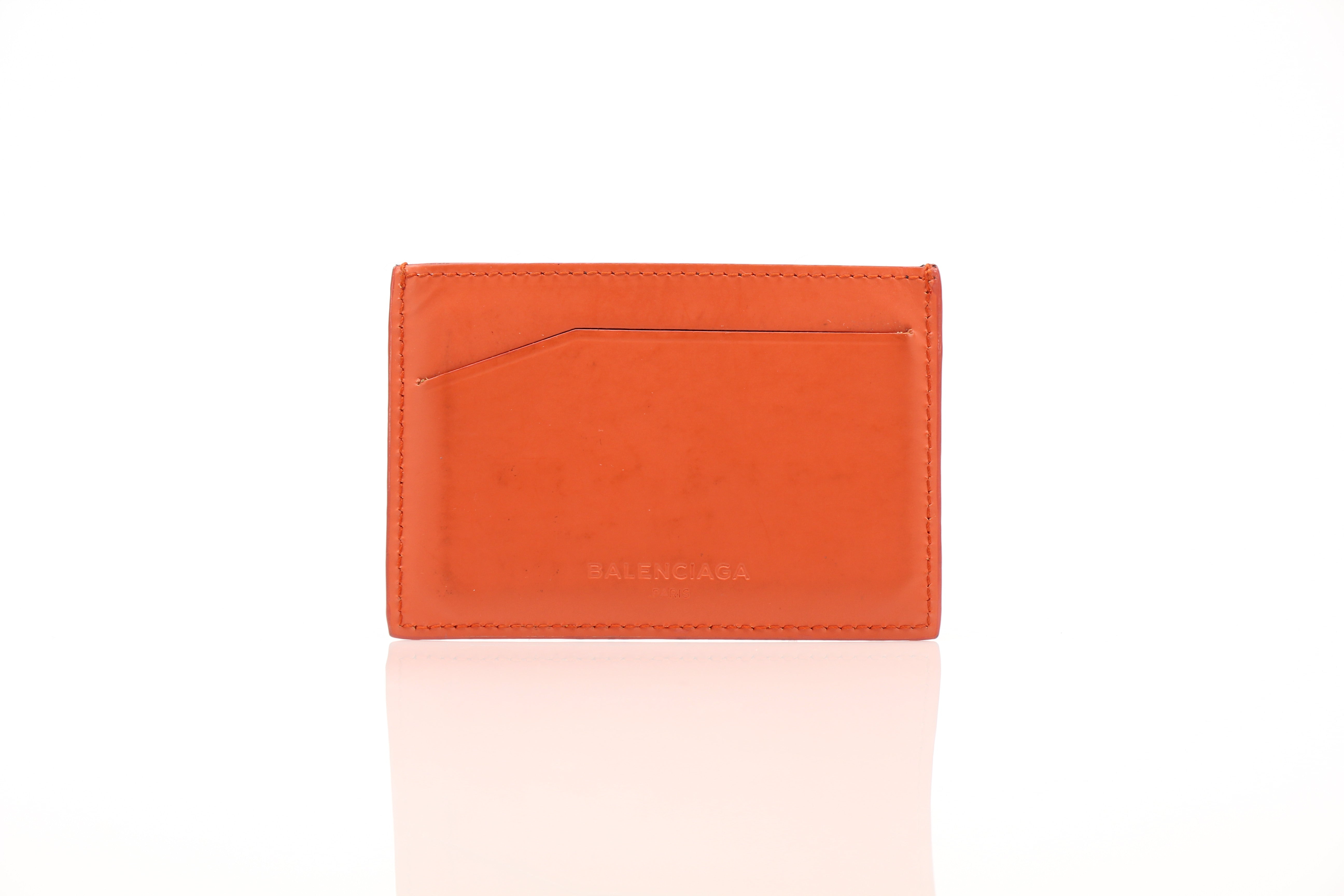 Balenciaga Textured Orange Card Case Wallet