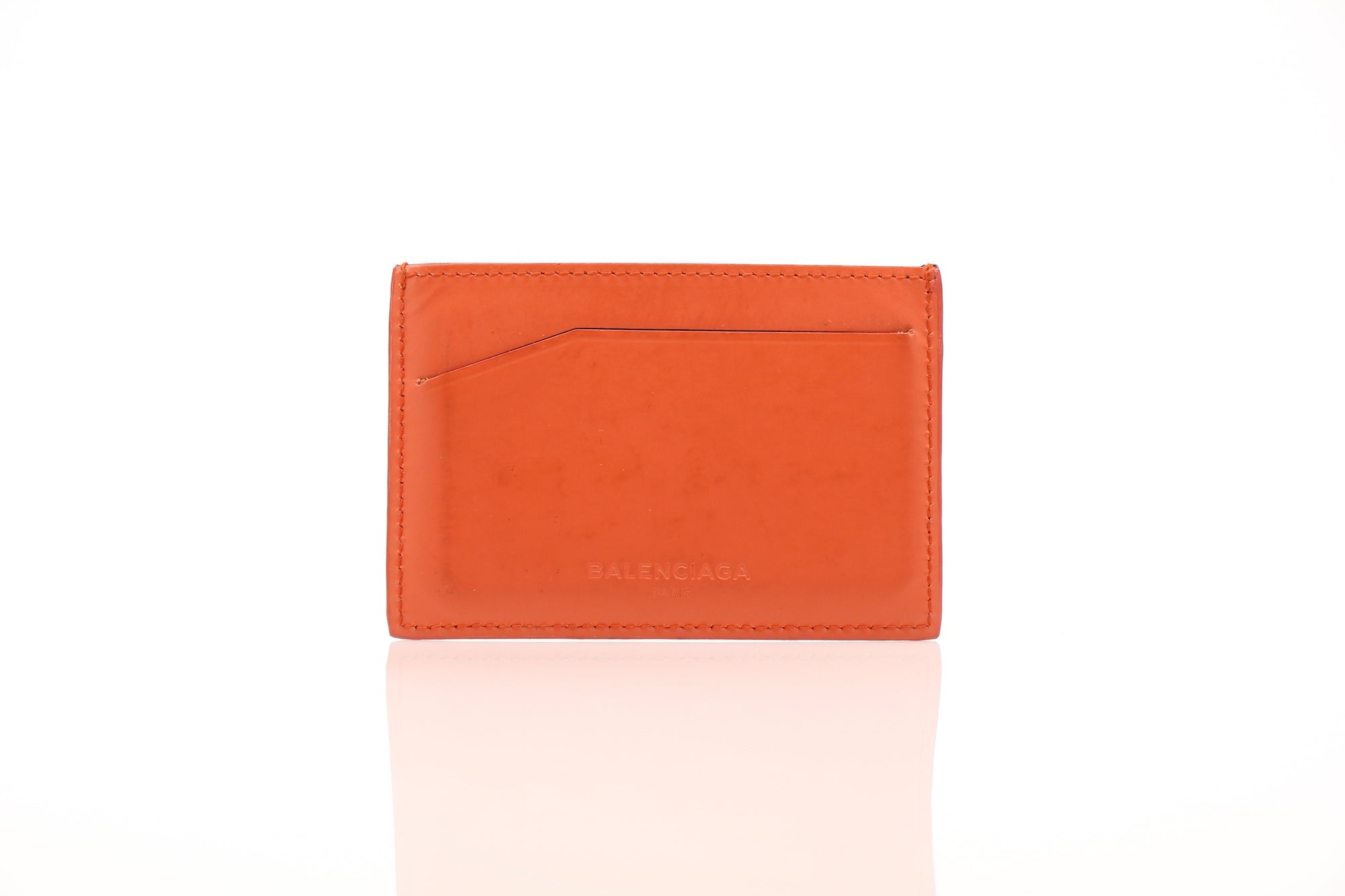 Balenciaga Textured Orange Card Case Wallet