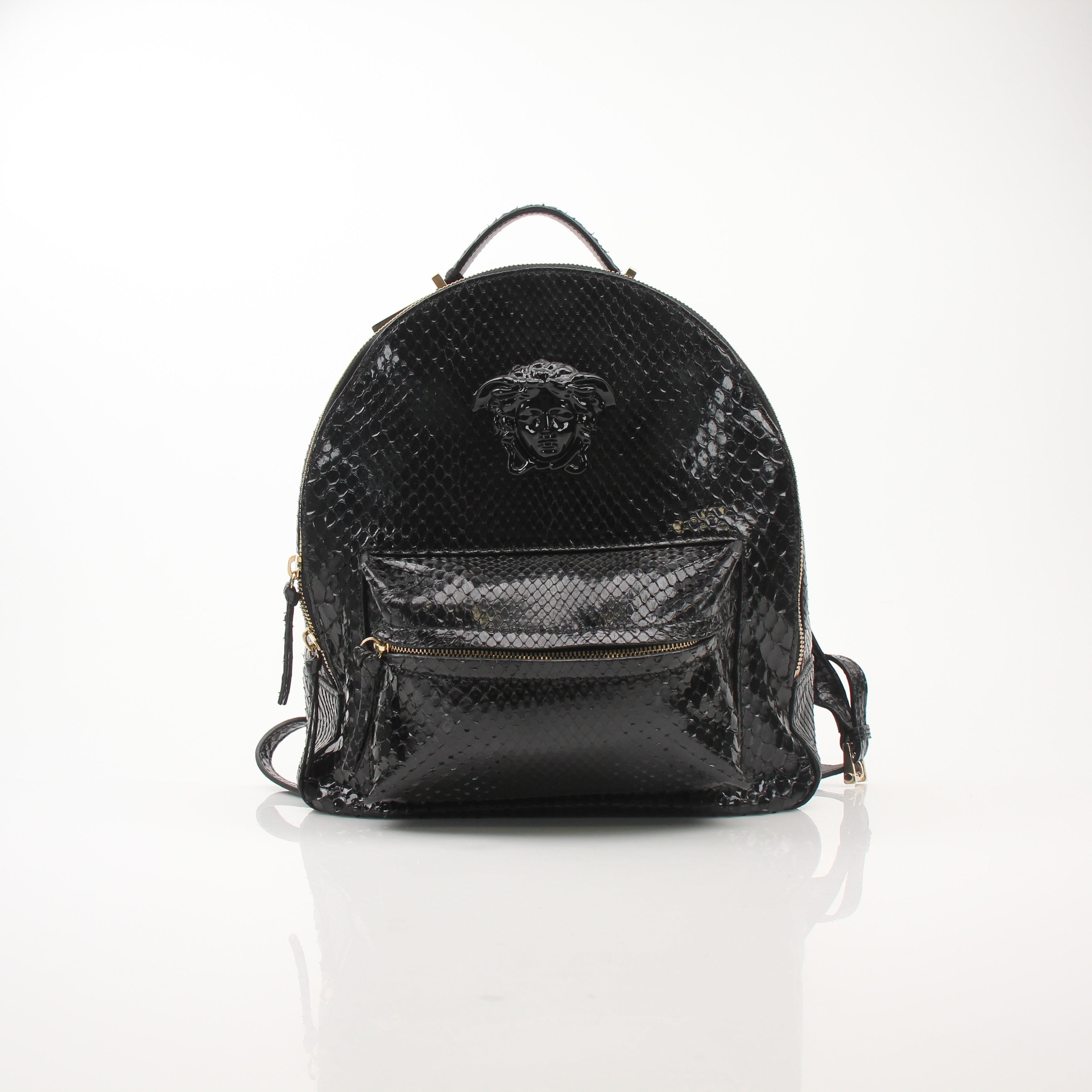 Versace Black Python-Embossed Medusa Backpack