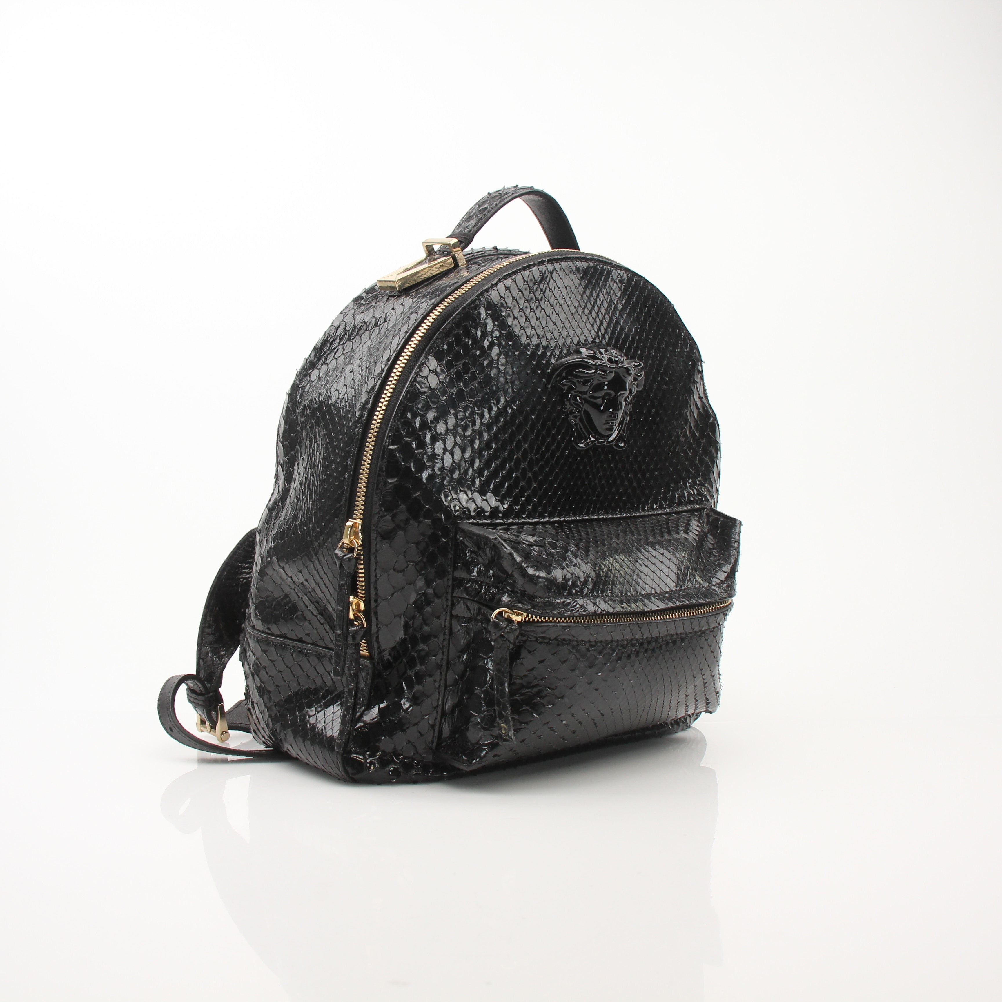 Versace Black Python-Embossed Medusa Backpack